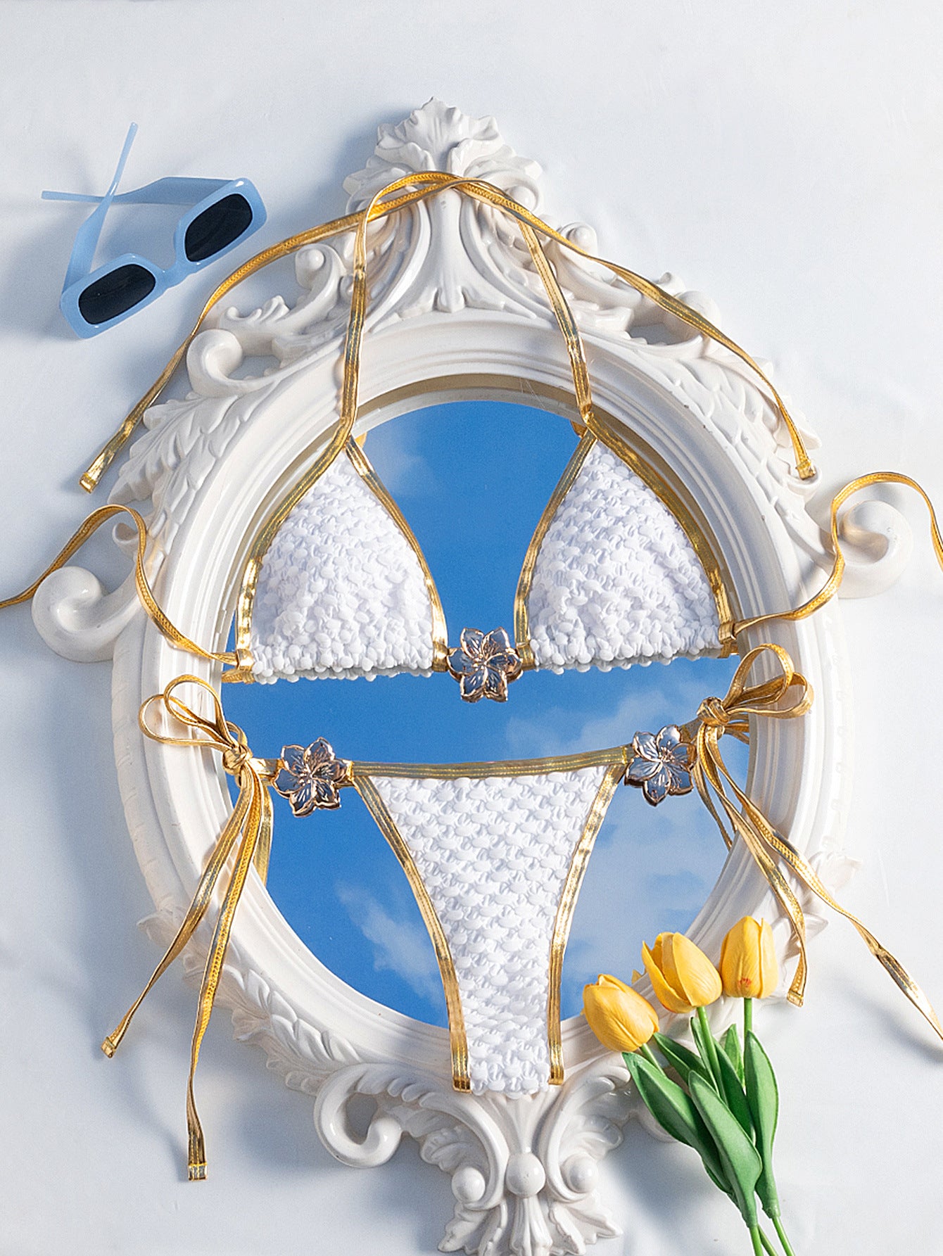 'ZARIA' Gold and White Bikini