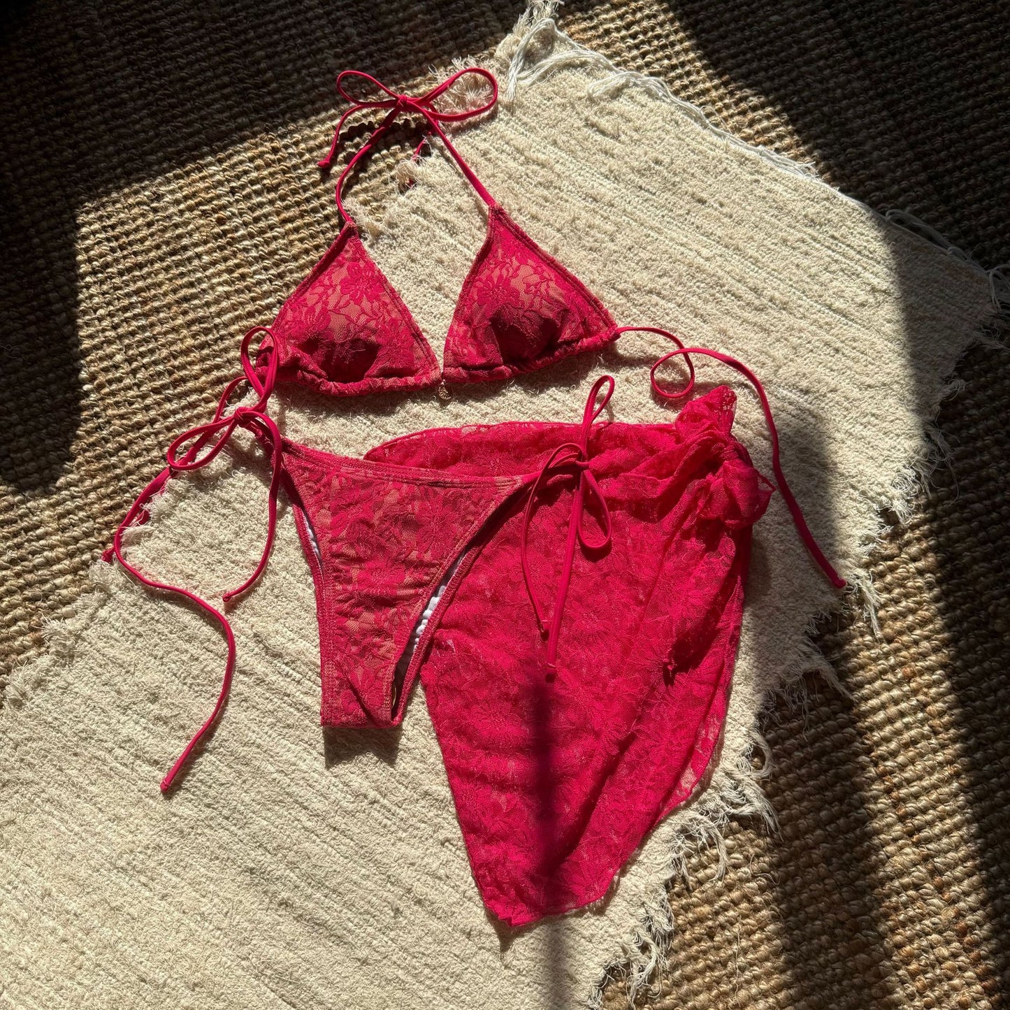 'ASHA' Lace Fabric Three Piece Bikini