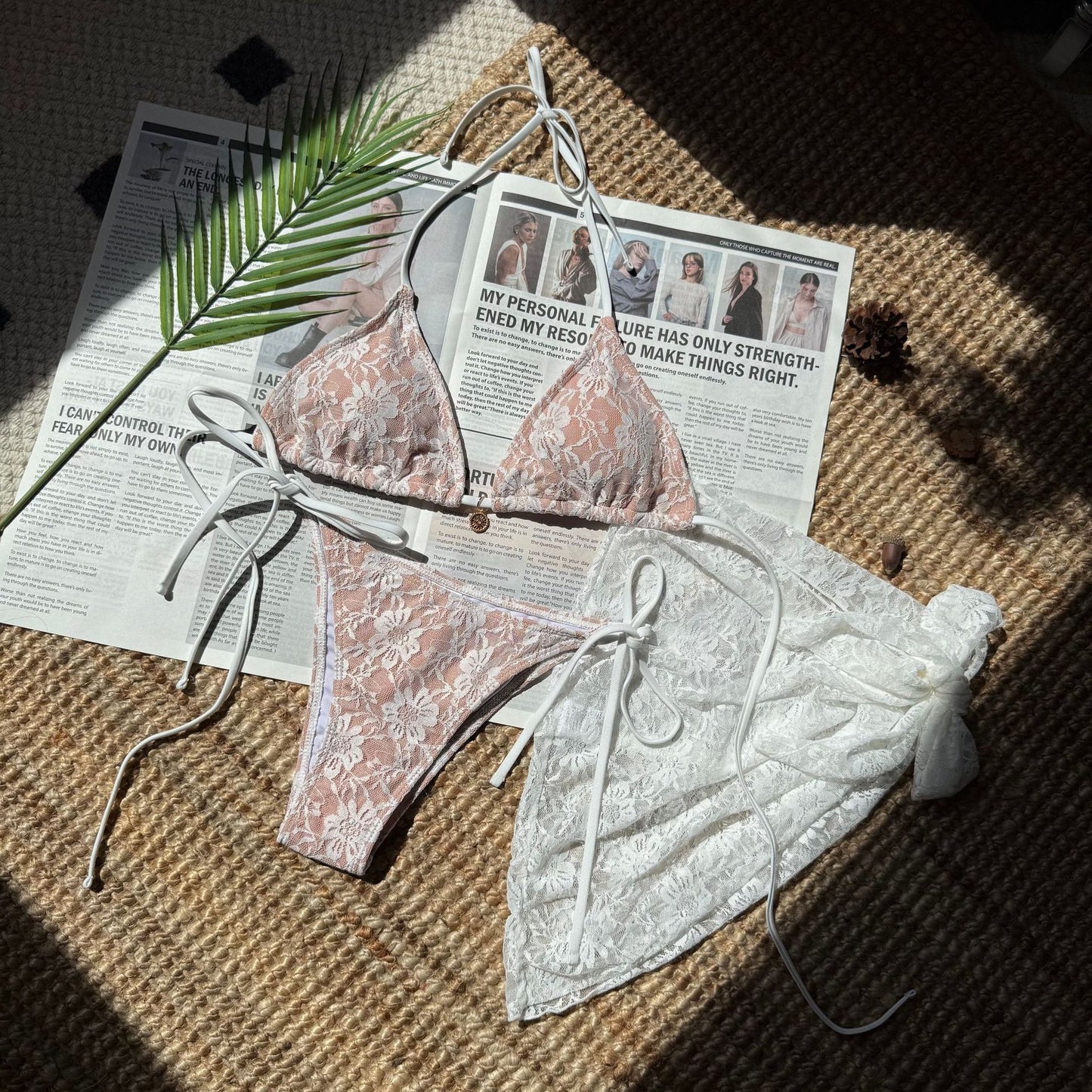'ASHA' Lace Fabric Three Piece Bikini